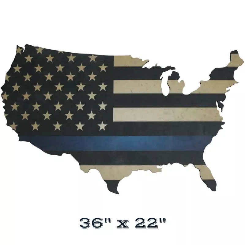 Thin Blue Line Flag Print on Wood