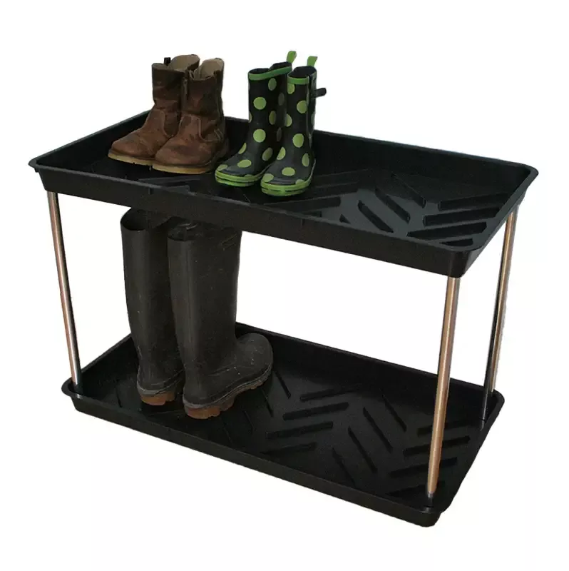 Two Tier Black Boot Tray, 31″L x 16″W x 20″H