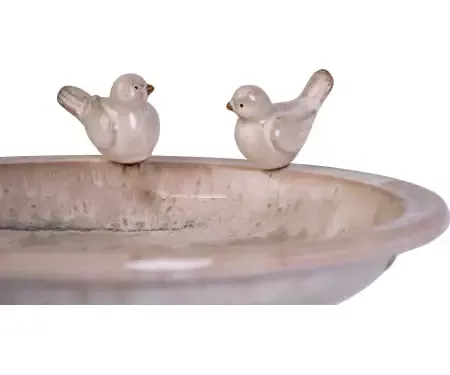 White Birdbath with Birds Accent