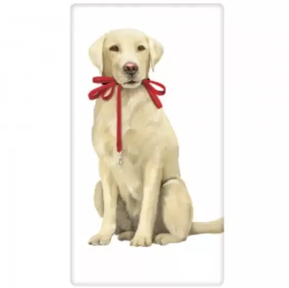 Yellow Labrador with Leash Bagged Flour Sack Towel